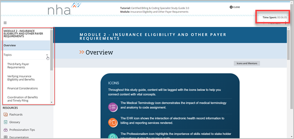 time spent info highlighted on module home page